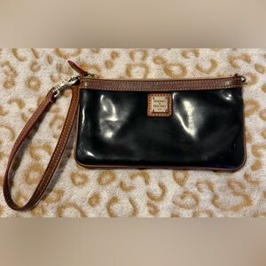Dooney & Bourke Black Patent Leather Wristlet with Brown Trim leather Women’s